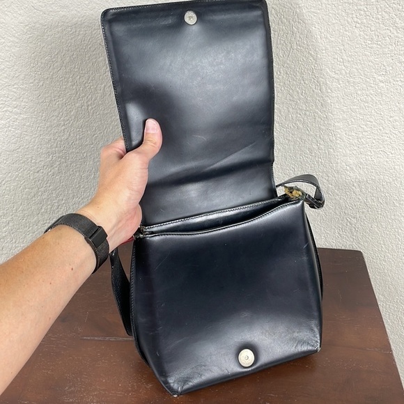 Vintage Gucci Structured Foldover Flap Shoulder Bag Black Leather Evening - Picture 12 of 16